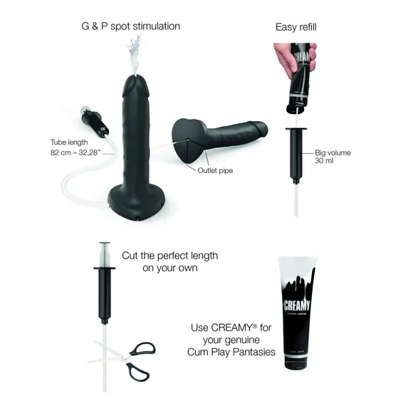 Фалоімітатор, що кінчає Strap-On-Me Squirting Cum Dildo Realistic Black, діам. 3,9 см, силікон