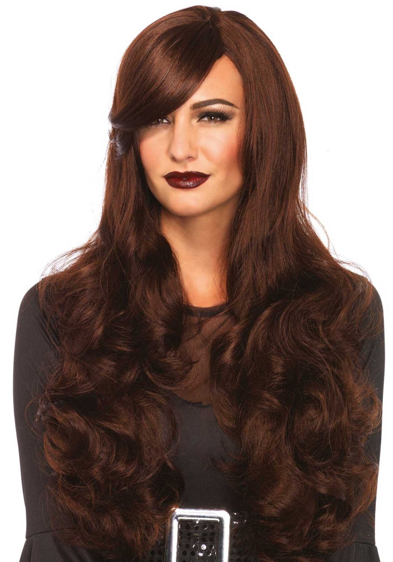 Хвиляста перука з кос�им чубчиком Leg Avenue Long Wavy Wig 68 см, коричнева