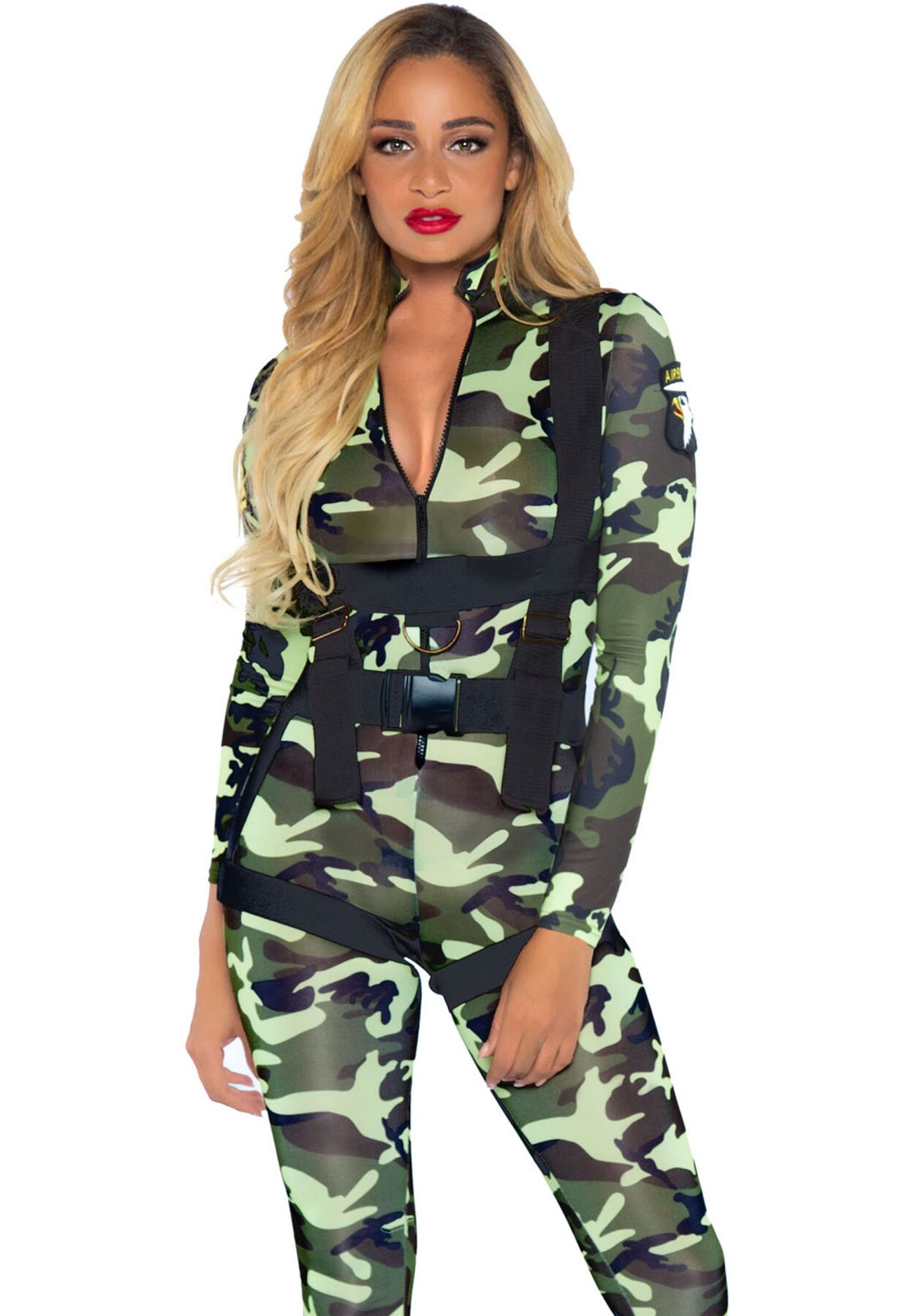 Эротический костюм десантницы Leg Avenue Pretty Paratrooper XL, комбинезон, портупея