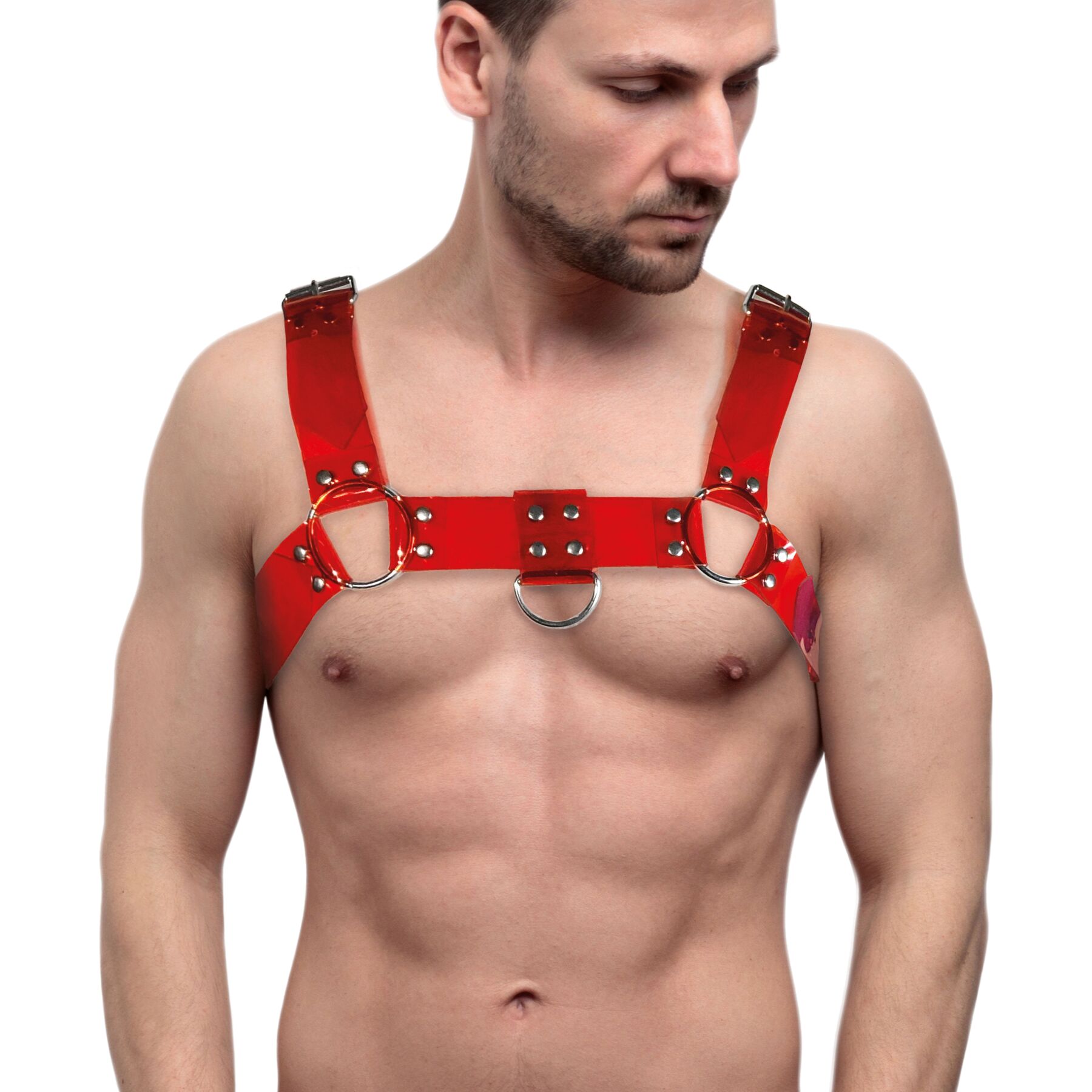 Чоловіча порту�пея на груди Feral Feelings - Bulldog Harness Red Trasparent