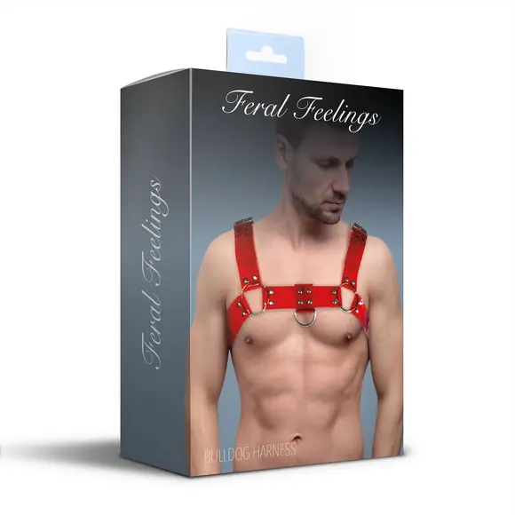 Мужская портупея на грудь Feral Feelings - Bulldog Harness Red Trasparent