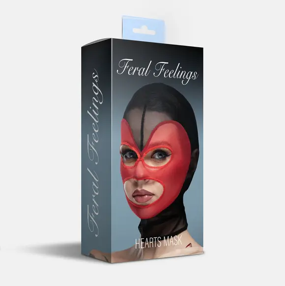 Маска сердце сетка с открытым ртом и глазами Feral Feelings - Hearts Mask Black/Red