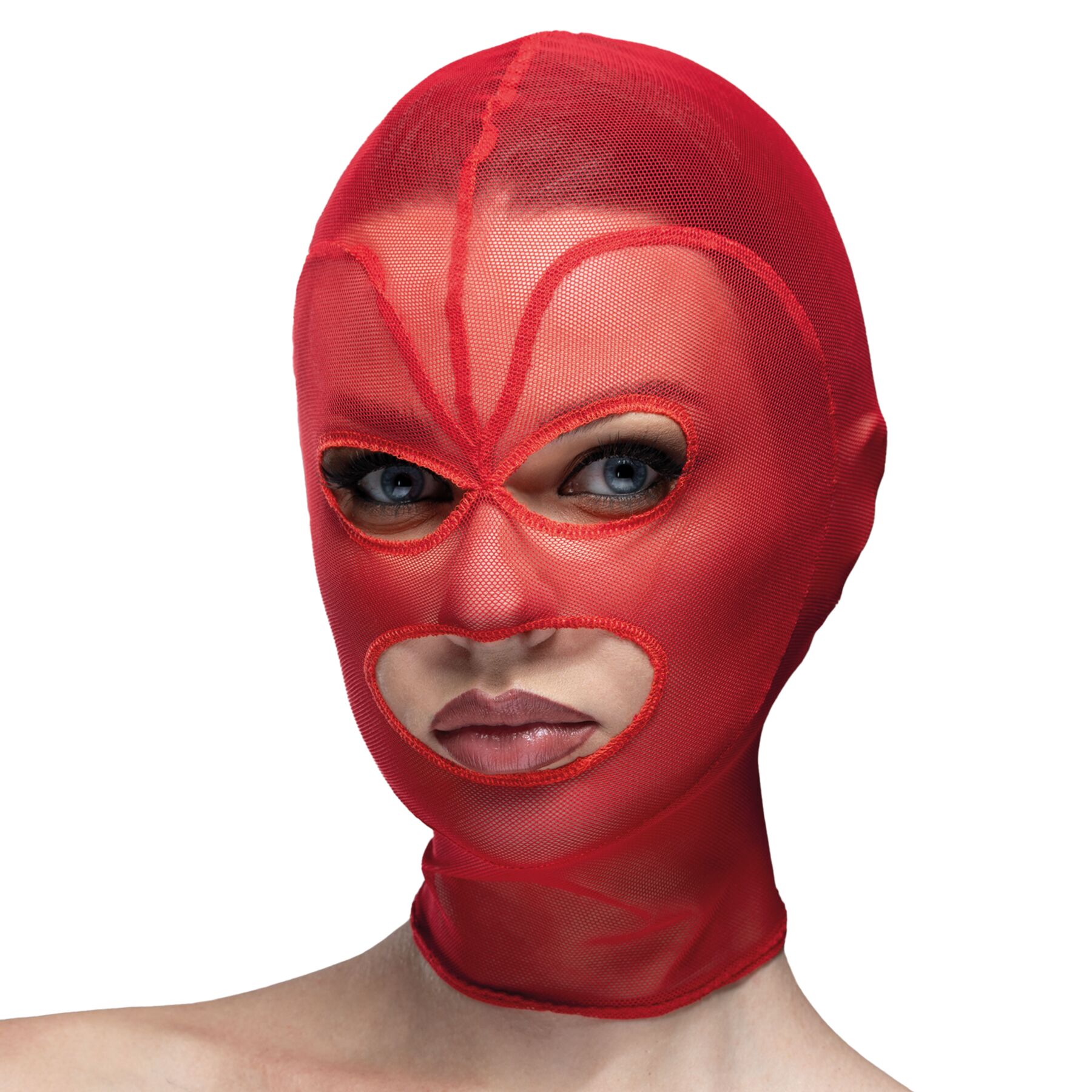 Маска сердце сетка с открытым ртом и глазами Feral Feelings - Hearts Mask Red/Red