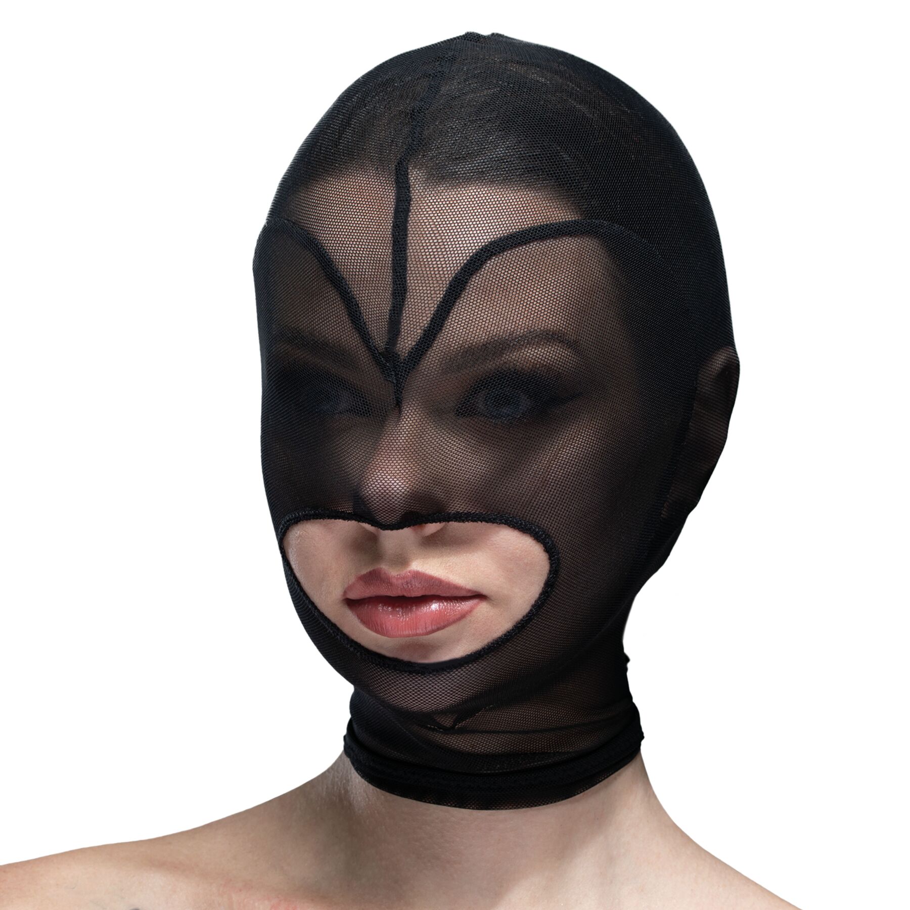 Ма�ска серце сітка з відкритим ротом Feral Feelings - Hearts Mask Black/Black