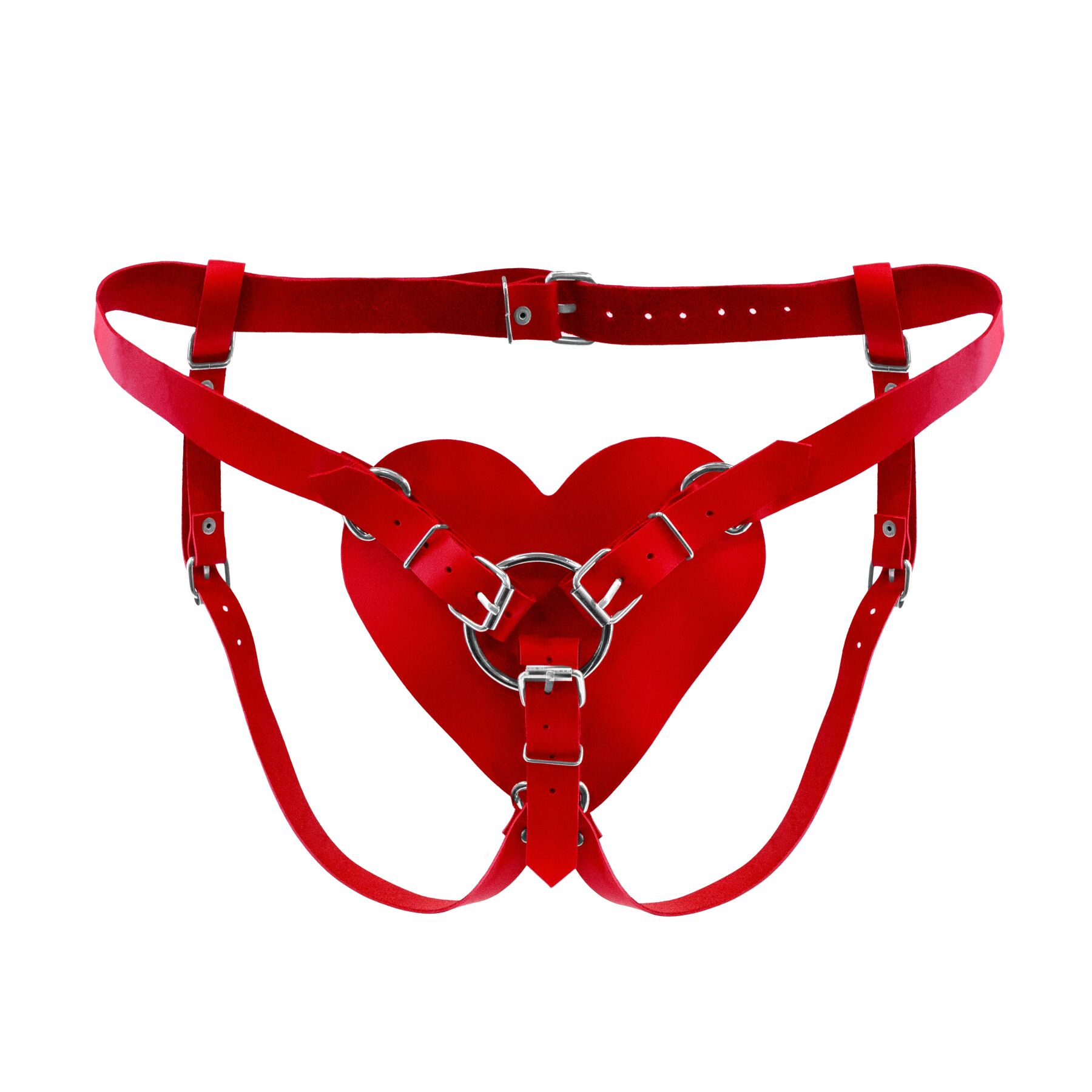 Трусики Сердце для страпона из натуральной кожи Feral Feelings - Hearts Strap-on Belt Red