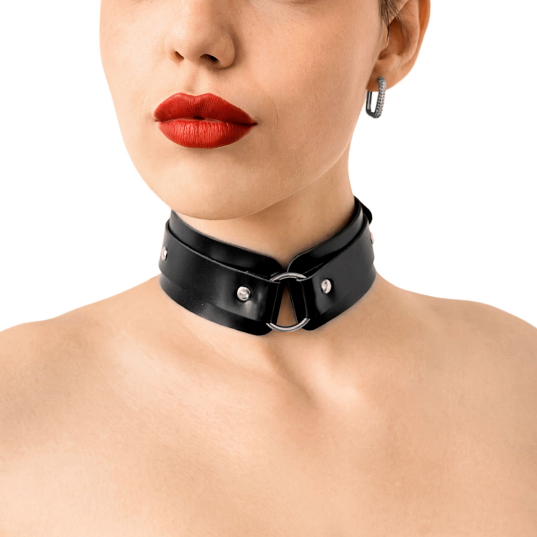 БДСМ-ошейник с кольцом Art of Sex - Martina Collar with ring, натуральная кожа, цвет черный