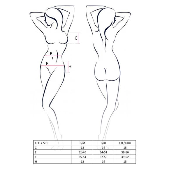 Комплект білизни Passion KELLY SET L/XL, black, ліф, трусики, пояс для панчіх