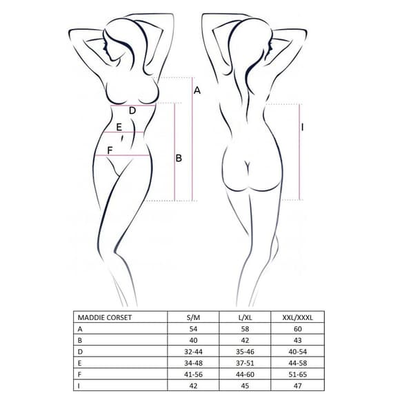 Корсет-сорочка с пажами Passion MADDIE CORSET S/M, black, трусики