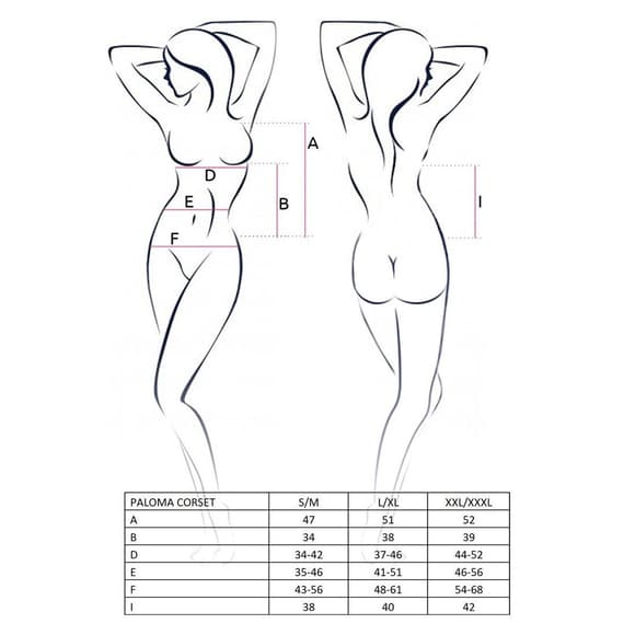 Корсет-сорочка с пажами Passion PALOMA CORSET S/M, white, трусики, полупрозрачный