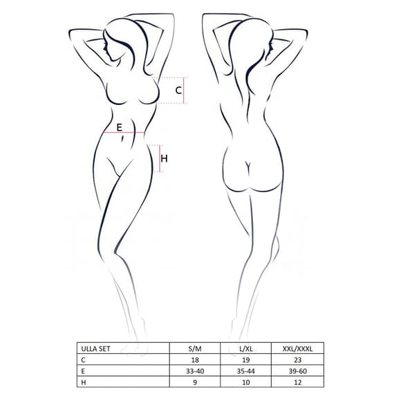 Комплект білизни Passion ULLA SET XXL/XXXL, black, напівпрозорий ліф, трусики, пояс