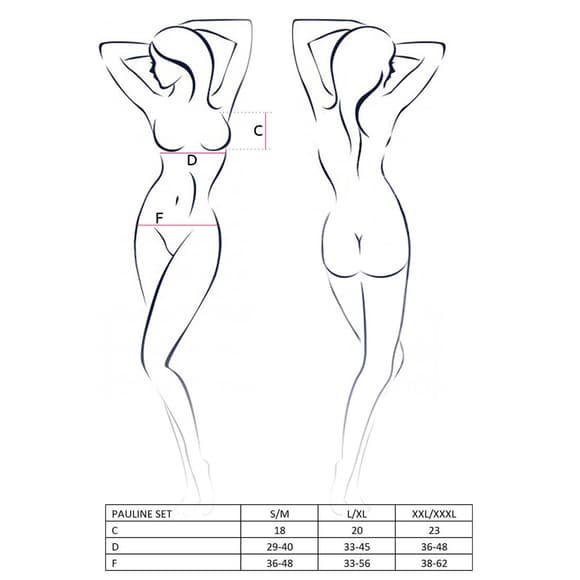 Комплект білизни Passion PAULINE SET XXL/XXXL, black, стрепи, ліф, стрінги і пояс для панчох