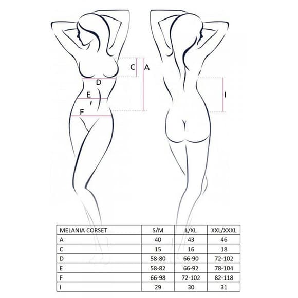 Корсет с пажами Passion MELANIA CORSET L/XL, black, трусики, полупрозрачный