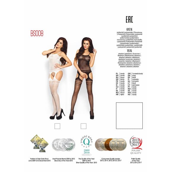 Бодистокинг Passion BS008 white, комбинезон, имитация чулок и пояса