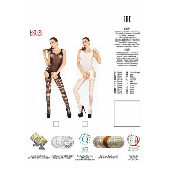 Бодістокінг Passion BS029 black, комбінезон, імітація панчох і пояса