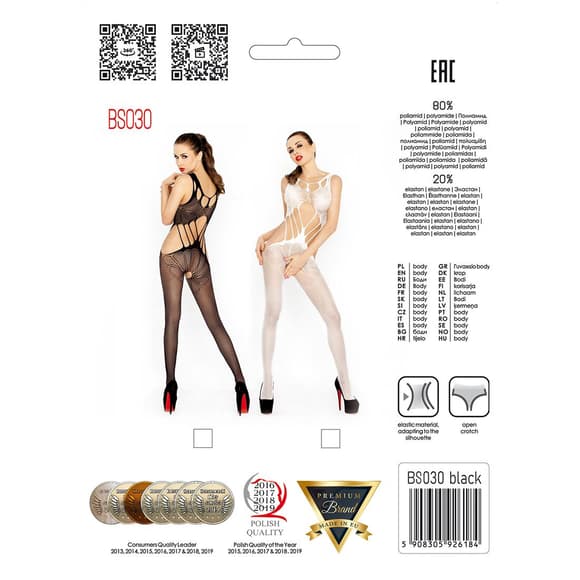 Бодістокінг Passion BS030 black, комбінезон, імітація топа і легінси
