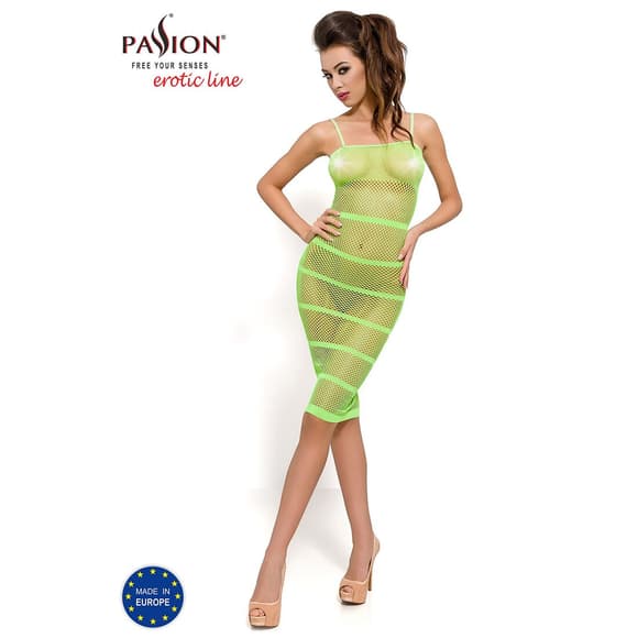Бодистокинг Passion BS033 green, платье-сетка на бретелях, прозрачное
