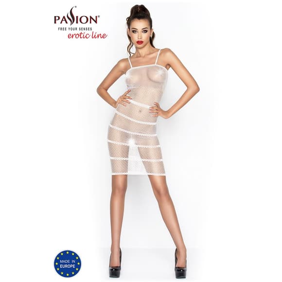 Бодістокінг Passion BS033 white, сукня-сітка на бретелях, прозора