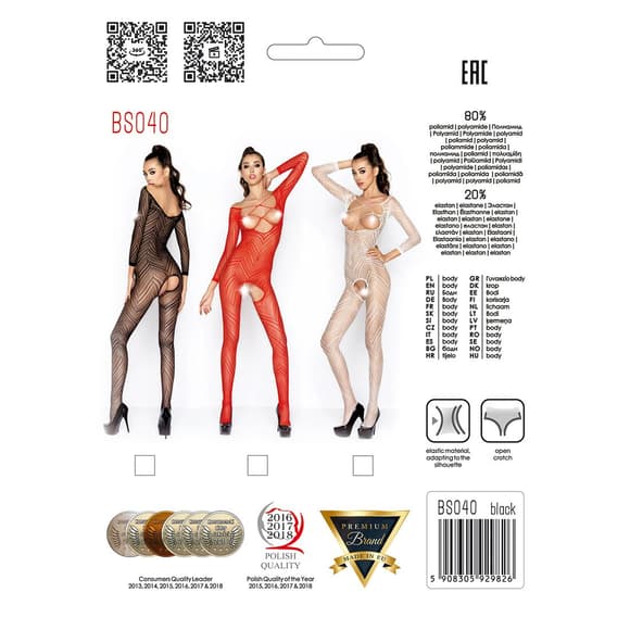 Бодістокінг Passion BS040 red, комбінезон з відкритими грудьми