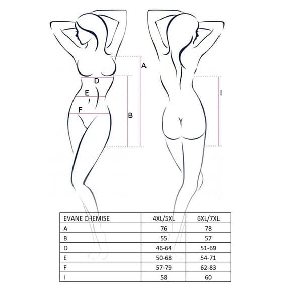 (SALE) Сорочка приталенная EVANE CHEMISE black 4XL/5XL - Passion, трусики, с кружевом