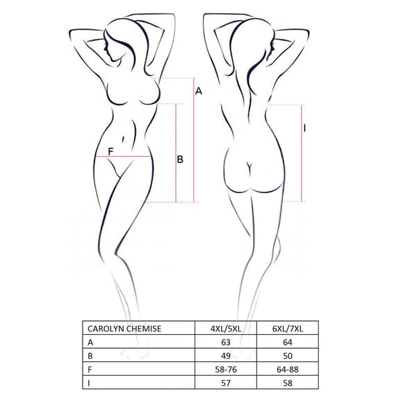 (SALE) Сорочка приталена CAROLYN CHEMISE black 4XL/5XL - Passion, трусики