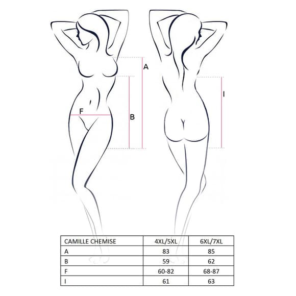 (SALE) Сорочка приталенная CAMILLE CHEMISE black 4XL/5XL - Passion, трусики