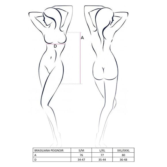 (SALE) Прозорий пеньюар BRASILIANA PEIGNOIR black XXL / XXXL - Passion Exclusive, трусики