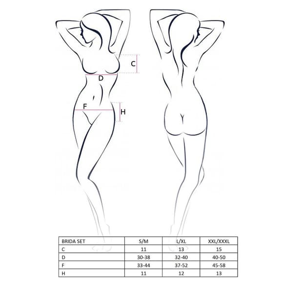 Комплект белья Passion Exclusive BRIDA SET OpenBra L/XL, black, трусики-танга, пояс, открытый лиф