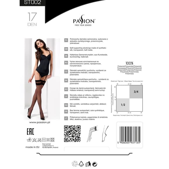 Класичні панчохи під пояс із подвійною резинкою Passion ST002 3/4 nero