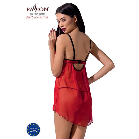 Прозорий пеньюар з відкритими грудьми CHERRY CHEMISE red L/XL - Passion Exclusive, трусики