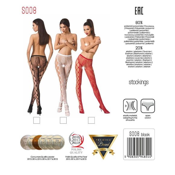 Еротичні колготки-бодістокінг Passion S008 red, ажурні колготки з вирізом та лампасами-сіткою