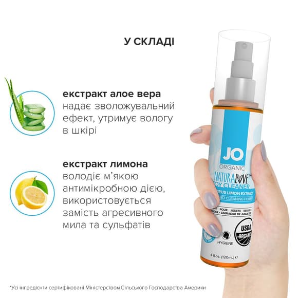 Очищающий спрей JO NATURALOVE – ORGANIC (120 мл) без сульфатов, триклозана и спирта