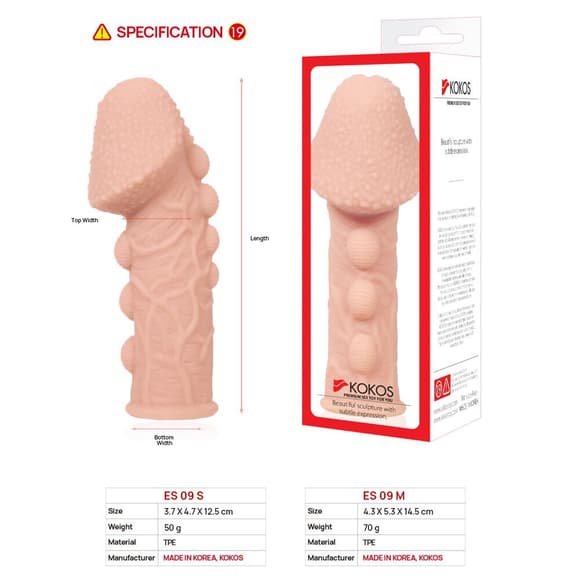 Насадка на член Kokos Extreme Sleeve ES.09 размер M, утолщающая, стимулирующий рельеф