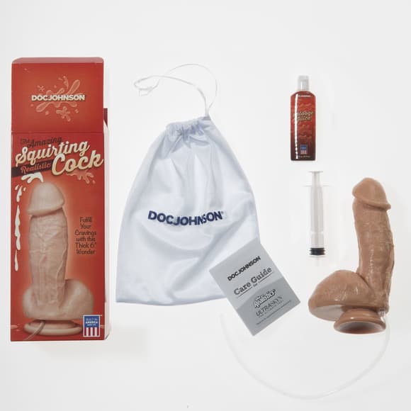 Кончающий фаллоимитатор Doc Johnson The Amazing Squirting Realistic Cock, ПВХ, диаметр 5,1см