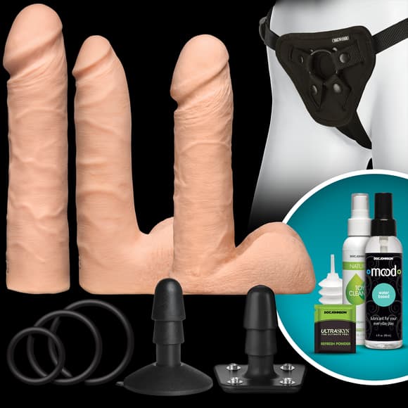 Набор для страпона Doc Johnson Vac-U-Lock Dual Density UltraSKYN Set, диаметр 3×4,5см