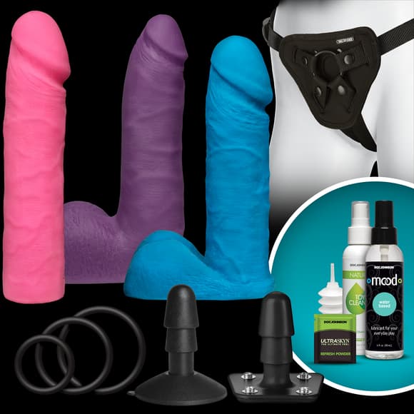 Набор для страпона Doc Johnson Vac-U-Lock Dual Density UltraSKYN Colors Set, диаметр 3х4,5см