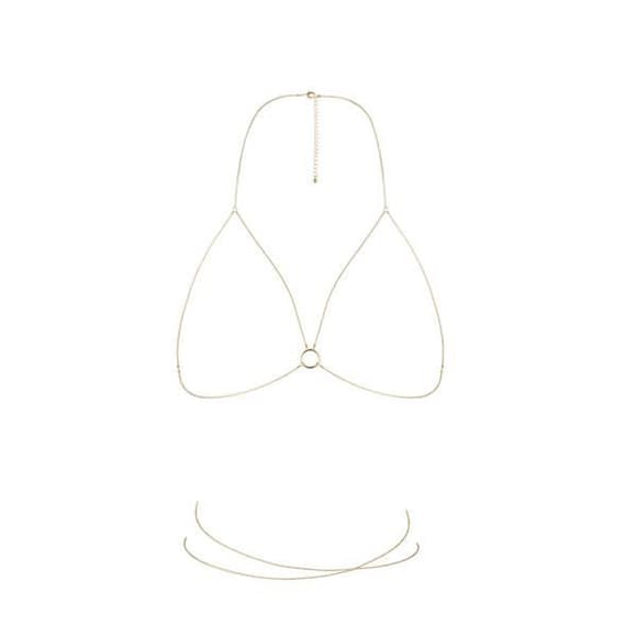 Цепочка портупея Bijoux Indiscrets Magnifique Bra Chain - Gold, украшение на тело