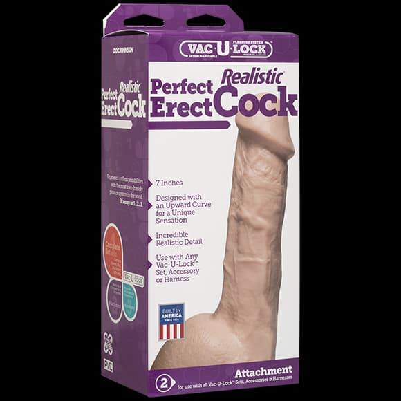 Фалоімітатор Doc Johnson - 7 Inch Perfect Erect Cock, велика головка, Vac-U-Lock