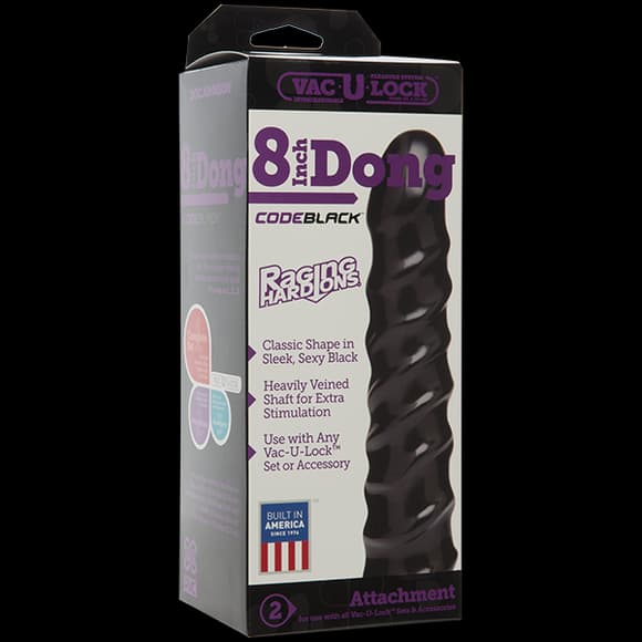 Дилдо Doc Johnson CodeBlack - 8 Inch Raging Vac-U-Lock со стимулирующим рельефом, диаметр 3,8см