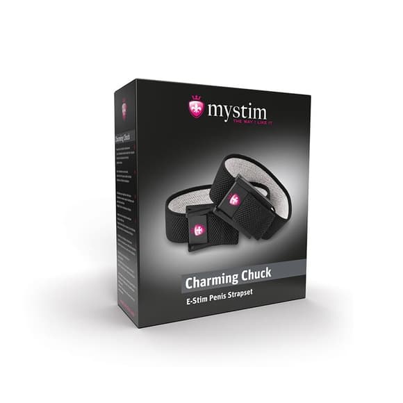 Утяжка для пениса Mystim Charming Chuck, два регулируемых текстильных ремня с электродами