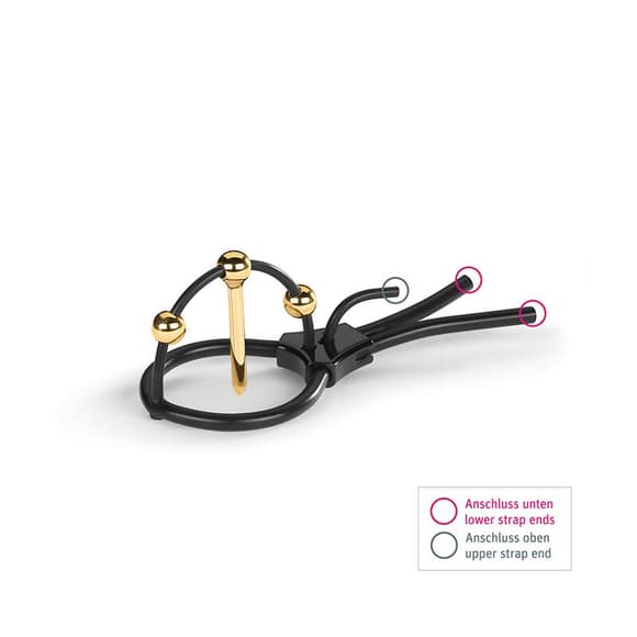 Утяжка для пеніса Mystim Plunging Pete, позолочена, з двома кульками і коротким уретральним зондом