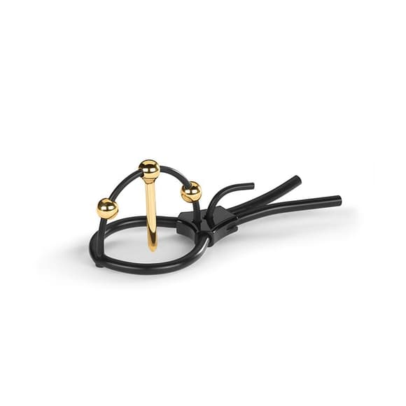 Утяжка для пеніса Mystim Plunging Pete, позолочена, з двома кульками і коротким уретральним зондом