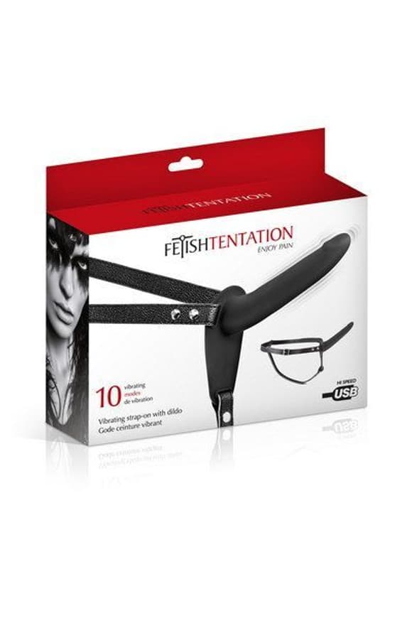 С трапон з вібрацією Fetish Tentation Vibrating Strap-On with Dildo Black (м'ята паковання!!!)