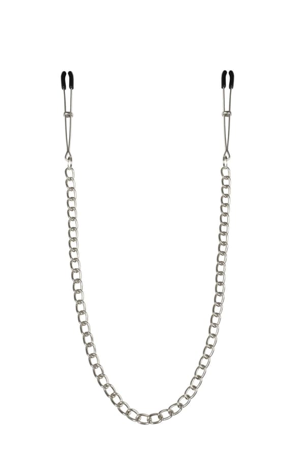 Тонкие зажимы для сосков с цепочкой Feral Feelings - Chain Thin nipple clamps, серебро/черный