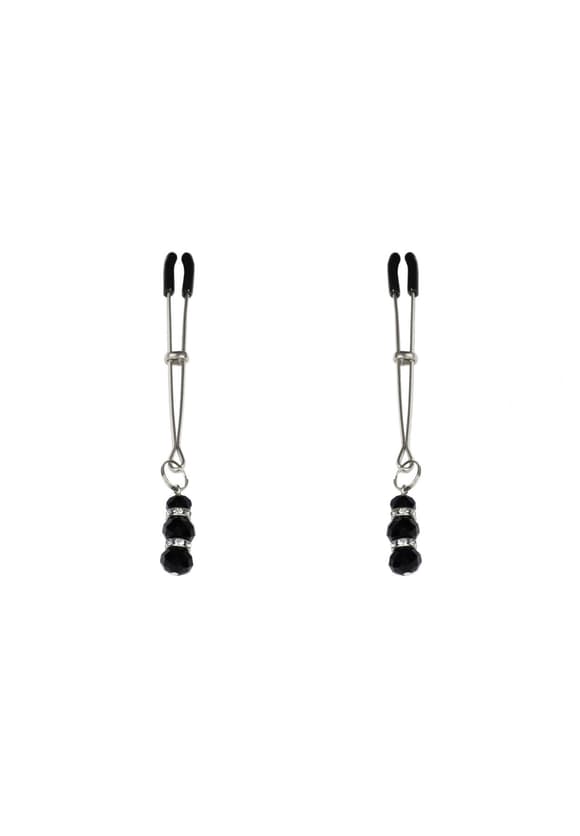 Тонкие зажимы для сосков с подвеской Feral Feelings - Thin nipple clamps, серебро/черный