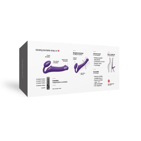 Безремінний страпон з вібрацією Strap-On-Me Vibrating Violet M, діаметр 3,8 см, пульт ДК, регульований