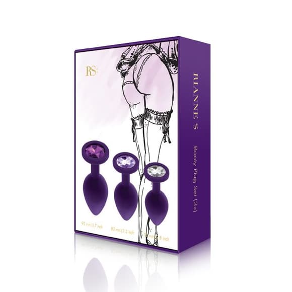 Набір силіконових анальних пробок із кристалом Rianne S: Booty Plug Set Purple, діаметр 3,2см, 3,5см, 4,2см