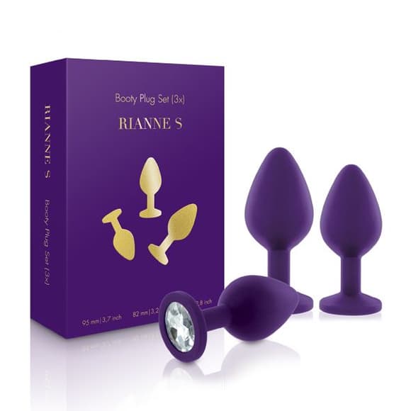 Набір силіконових анальних пробок із кристалом Rianne S: Booty Plug Set Purple, діаметр 3,2см, 3,5см, 4,2см
