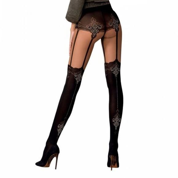 Колготки с эффектом чулок на подвязках Passion TI112 1/2 (60/20 den), nero-gold