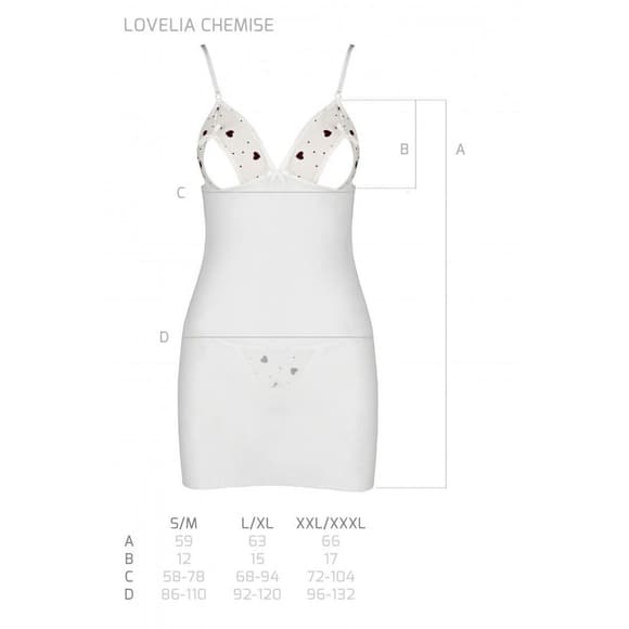 Сорочка з вирізами на грудях, стрінги Passion LOVELIA CHEMISE L/XL, white