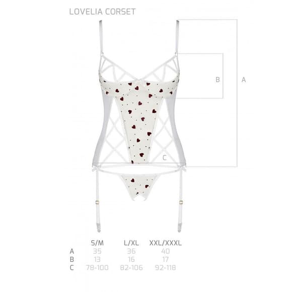 Корсет с подвязками, стринги Passion LOVELIA CORSET S/M, white